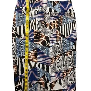 Thalia Sodi Blue and Brown Animal Print Pencil Skirt